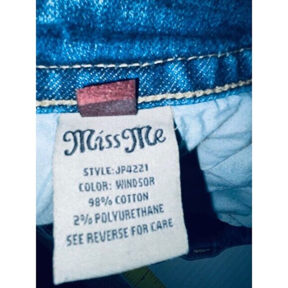 Miss Me Jeans Women's Sz 31 Blue Camo Denim Boot Cut Embellished Distressed Flap - Picture 16 of 16